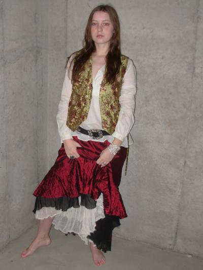 Here's Holly making a fine pirate wench in her Fanny Campbell's Waistcoat